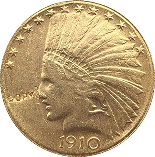 24-K pozlaćen 1910 $ 10 zlatni indijski poluorasni novčić kopirati poklon kopiju za njega
