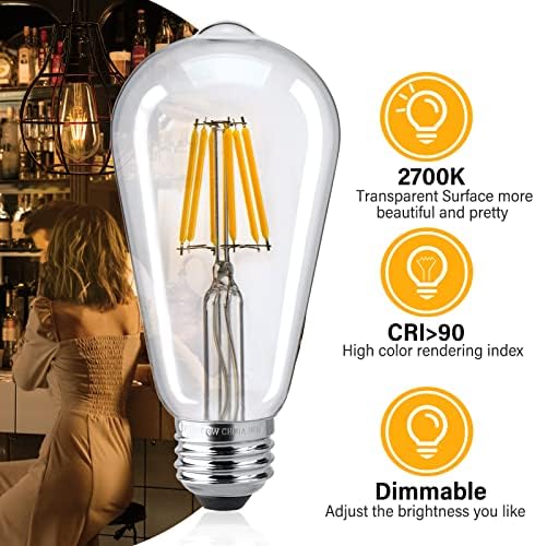 Brightown Edison sijalica, 4 pakovanja 540 lumena 6w LED sijalice 60 W ekvivalentno, E26 Vingtage LED sijalice sa mogućnošću zatamnjivanja,