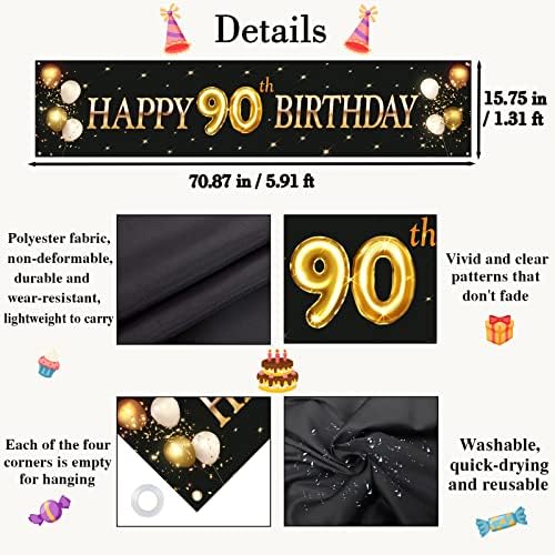 Kimini-ki Happy 90. rođendan Banner za rođendu, bager za rođendu, 90. godine, dekor 90. godine, 90. rođendanske zabave za muškarce