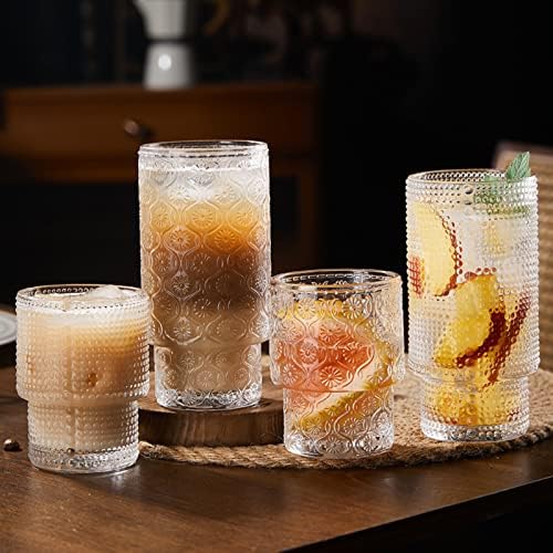 Staklene čaše na origami stilu 2, rebraste staklene posuđe Jedinstveni stil kiše, vintage pijene prozirne koktele, za ledenu kafu,