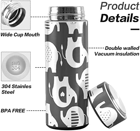 Cataku crno-bijeli slonova za boce sa slojem izolirane 16 ozljeda od nehrđajućeg čelika Termos boca za kavu Voda pića za višekratna