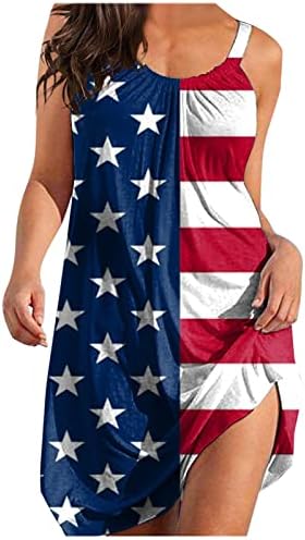 4. jula ljetne Ležerne haljine za žene boemska haljina sa zastavom SAD-a bez rukava s lopaticom za vrat lepršave Mini sarafane