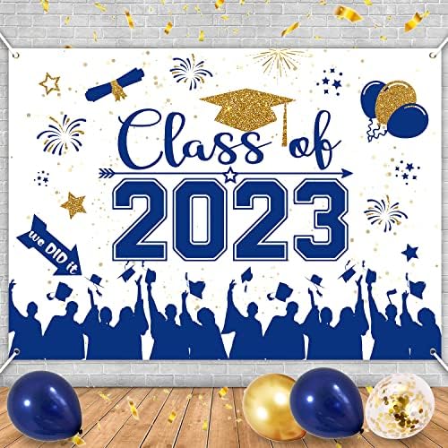 Baner za pozadinu diplomiranja 2023., 70 x 42 tamnoplavog zlata diplomski Baner klasa 2023 poliester diplomski baner za 2023 dekoracije