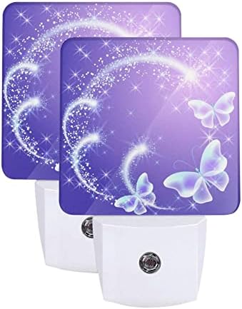 Purple Butterfly Firework LED Plug-In noćna lampa 2 komadni Set, Auto senzor za hitne slučajeve Sparkle Stars Nightlights Set od 2