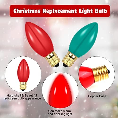 32 komada Božić sijalica C7 E12 LED Sijalice zamjena šiljastih 5 Watt crveno zelene sijalice za božićno drvo Vanjska žarulja