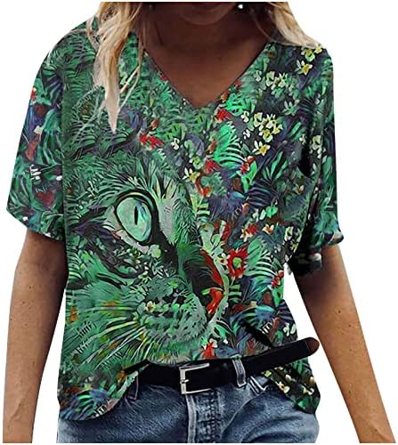 Vrhovi za žene ljetni cvjetni štampani kratki rukavi Tees Casual V izrez slatke majice Vintage grafički labava Boho bluza