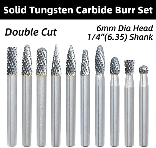 10pcs Carbide Burr Set 1/4 inča, glava prečnika 6 mm brusilica, dvostruko rezane čvrste volframove rotacione turpije za obradu čelika