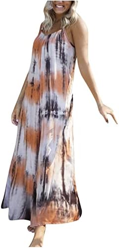 Tie Dye Maxi duge haljine bez rukava seksi plus veličina haljina za žene Ležerne prilike ljeto sandress V-izrez Loop FIT haljina