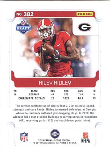2019 Ocjena Football 382 Riley Ridley Georgia Bulldogs Rookie RC Zvanična NFL trgovačka karta napravljena od Panini
