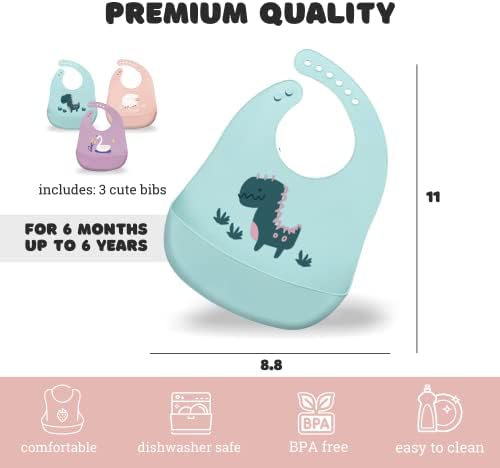 Silikonske bebe sa hvatačem hrane - BPA Besplatna plastika, izdržljiv i podesiv bib - silikonski bibs za bebe, male, dječake i djevojke - gumene bibse - silikonske bebe sa torbom