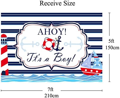 Ahoy Nautical Boy Baby Shower pozadine to je dječak plave bijele pruge morski Svjetionik fotografija pozadina dječaci novorođene bebe