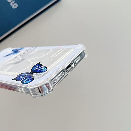 Tuokiou Case za iPhone 13 Pro, leptir Clear Futrola za automatsku kartu, tanki fit tisak Soft TPU novčanik s branikom, simpatični