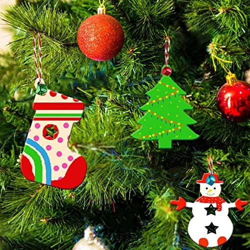 Sennuo 100pcs Drveni božićni ukrasi nedovršene predrelirane prazne kriške drveta, božićne zateme za djecu i odrasle Brisani božićni