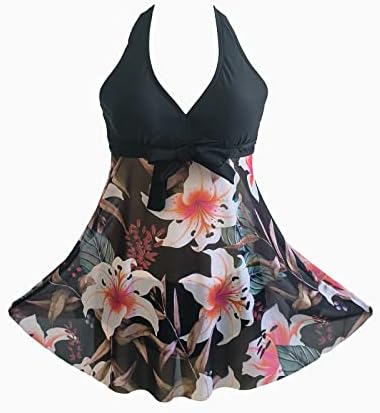Ženski Tankini s Halter V izrezom postavlja dvodijelne kupaće kostime seksi kupaće haljine s cvjetnim printom bez leđa s dječačkim