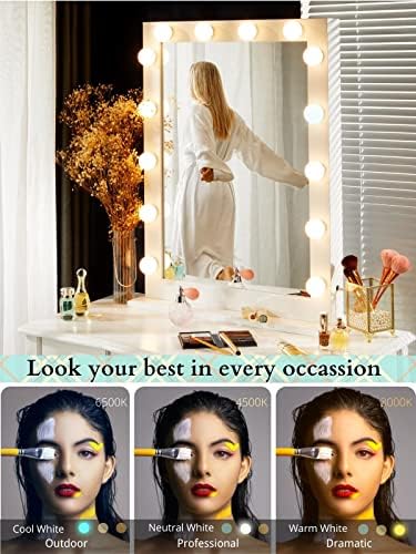 Luxfurni ogledalo za šminkanje sa lampicama, velikim hollywoodskim osvetljenim ogledalom sa 14 LED žarulja za garderoku i spavaću sobu, zidni nosač / stol