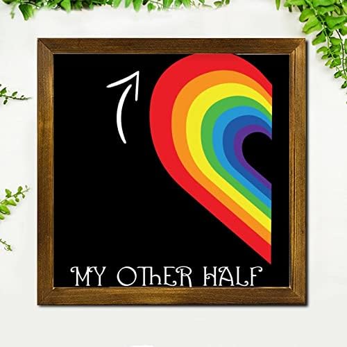 Pride Rainbow Framed Wooden Sign Moja druga polovina duge Rainbow Srce Drvena ploča Classic Pride Bisexual Početna Porodični zidni