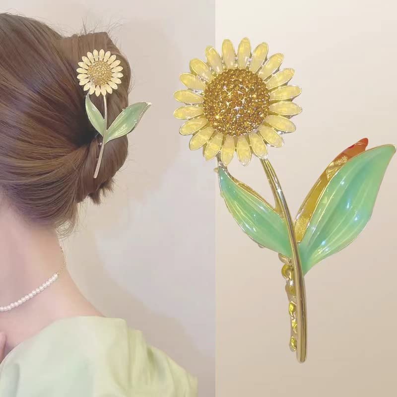 KuuGuu 3 kom cvjetne kandže za kosu velike neklizajuće jake metalne suncokretove kopče za kosu, slatke kopče za kosu za žene djevojke,