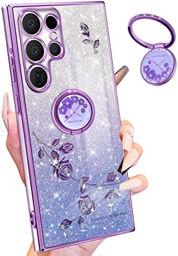 Coralogo (3in1 za Samsung Galaxy S23 Ultra Case Glitter Sparkly Women Girls Sparkle Girly Bling sjajni telefon Slatko cvijeće Cvjetni
