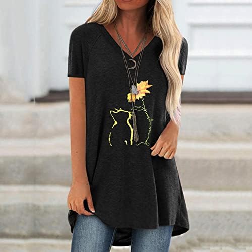 Ljetna jesenska bluza majica za dame odjeću s kratkim rukavima V vrat pamuk grafički salon majica HV HV
