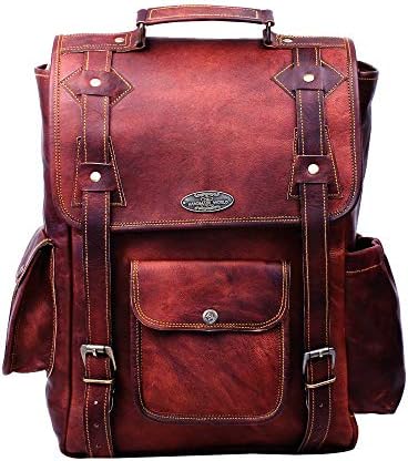 HULSH ručno rađeni 16-inčni ruksak od smeđe kože za muškarce Vintage easy Open Push Lock ruksak od prave kože za žene | kožni ruksak