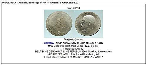 1968 Nepoznato 1968 Njemačka Liječni mikrobiologija Robert Koch G Coin Good Necertifikovan