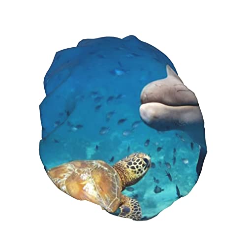 Morska kornjača Delphin i ribe ispisana kabina za tuširanje, vodootporne kapice za nevernu upotrebu za žene, muškarce, dječake i djevojke