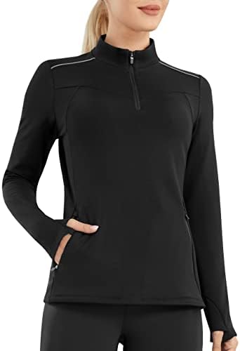 Persit ženski pulover 1/4 zip runo dugih rukava s dugim rukavima Thumhol mock Termički vrhovi vrata za trčanje