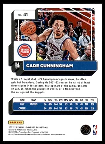 Cade Cunningham 2022-23 Donruss 41 Nm + -MT + NBA košarkaški klipovi