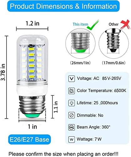 E26 LED sijalica za frižider 7W 60watt ekvivalentna, dnevna svjetlost Bijela 6500K 700 lumena, LED sijalica za zamrzavanje Frigidaire,sijalica