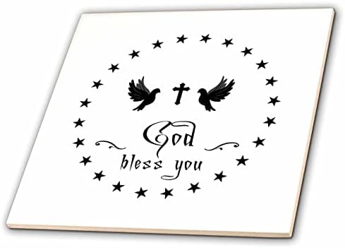 3drose Bog vas blagoslovio tekst. Krst, dve golubice, okrugle zvezde u crnoj boji, bele pločice