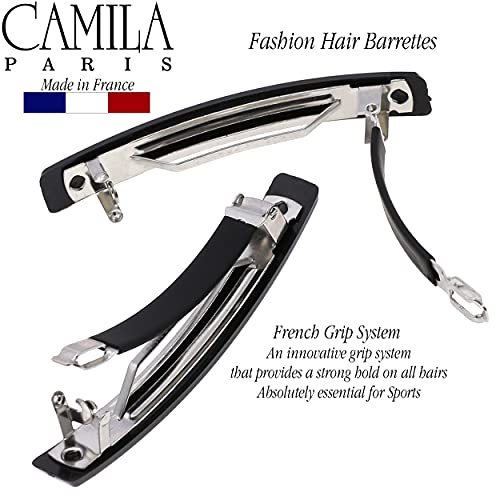 Camila Paris AD2 / 2 Francuska kopča za ukosnicu za kosu za djevojčice, Set od 2 crne male gumirane metalne kopče za čvrsto držanje