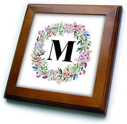 3drose Mahwish-Monogram-slika cvjetnog kruga Monogram M-Framed Tiles