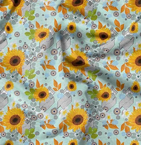 Soimoi pamučni dres tkanina lišće & amp; suncokretova cvjetna tkanina za štampanje po dvorištu širine 58 inča