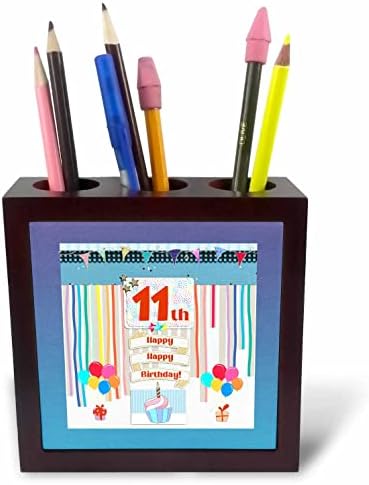 3drose slika oznake za 11. rođendan, Cupcake, svijeća, baloni. - Držači Olovki Za Pločice