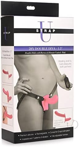Remen U 28X 1,5 inča Diva dvostruki Dildo vibrirajuća penetracija sa uprtačem & daljinskim upravljačem za žene, muškarce, & amp; parovi, Podesiva Premium silikonska G-tačka analna Vagina igračka za odrasle-AG857-Pink