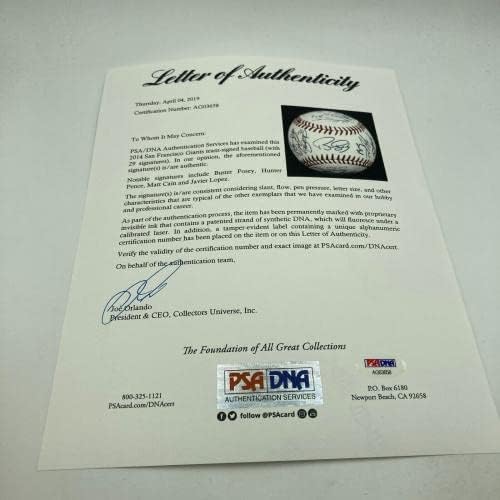 2014 San Francisco Giants World Series TEAM CHAMPS potpisao je bejzbol PSA DNK COA - autogramirani bejzbol
