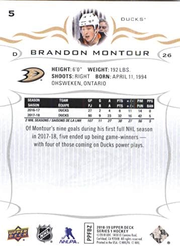 2018-19 Gornja paluba 5 Brandon Montour Anaheim Ducks NHL hokejaška trgovačka kartica