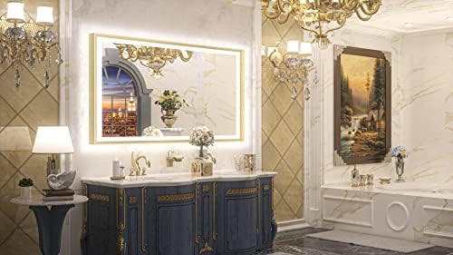 Tetote 60x36 LED ogledalo u kupaonici sa lampicama zlatna okvira frontlit & pozadinski osvetljeni zrcalo ispraznosti barokne antif