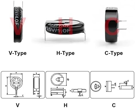 Liugou 5.5V Super kondenzator 0.1F 0.22F 0.33F 0.47F 0.64F 1F 1.5F 4.0F Super kondenzatorski kapacitet H-tip Supercapacitor