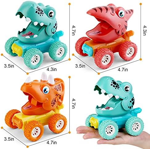 Yutin Baby Dinosaur igračka automobila za 1 2-godišnju tragove, 3-pakovanje Press i Go Dino kamioni za dječju novorođenčad, rođendanski