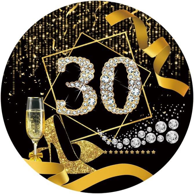 Yeele 6.5x6.5ft crno-zlatna okrugla pozadina za 30. rođendan za žene zlatne visoke potpetice traka šampanjca proslava Dijamantska