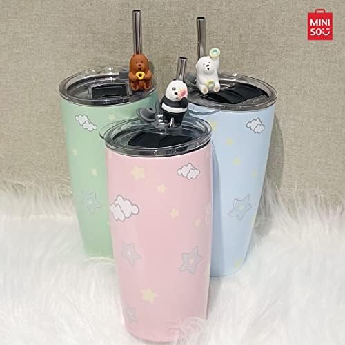 Miniso We Bare Bears čaša od nerđajućeg čelika sa poklopcem i slamkom, 19oz vakuumski izolovana putna šolja ledena šolja za kafu za