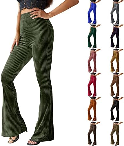 Firero baršunaste hlače za žene, vintage pantalone za noge široke pantalone za noge visoke strukske pantalone sa čvrstim pantalonama