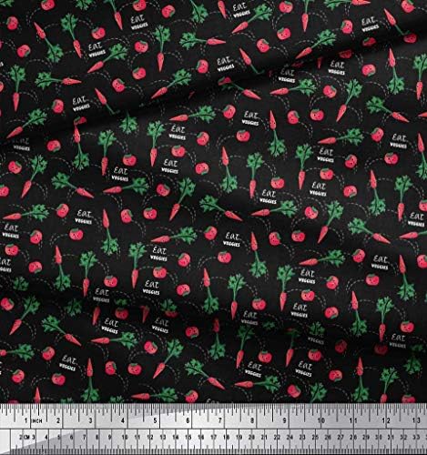 Soimoi Cotton Jersey Fabric tekst, paradajz & amp; Carrot povrće Print Fabric by Yard 58 inch Wide