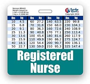 Registrovana medicinska sestra Badge Buddy horizontalna W / Visina & težina konverzija grafikoni