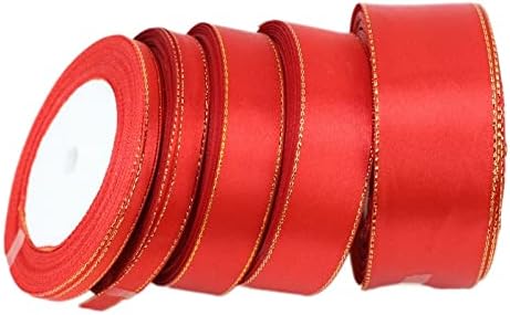 red Gold Edge Satin Ribbon Gift Božić Ribbons - 20mm traka Set za pakovanje poklona, Crafting, vjenčanje Božić dekor