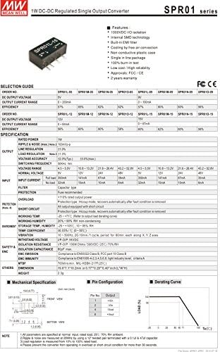 Mean WELL SPR01N-09 9V 0~100mA 1w DC-DC regulisani konverter sa jednim izlazom DC / DC Converter