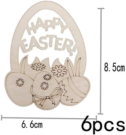 AMOSFUN 6pcs Uskršnje drvene uljepnice Drvene jaje komadi komad ornamenta viseći ukras sa konopcem za sretne uskrsne zalihe