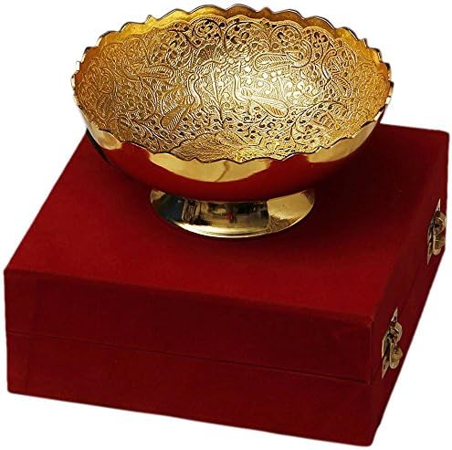 Zlatna zdjela čista mesingana posuda sa crvenim baršunastim poklon kutijom promjera 6 inča