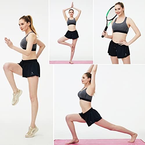 Dvostruki sloj za žene 2 u 1 trčanje joge kratke hlače Flowy atletske kratke hlače za žene Brzi suhi visoko elastični struk leptir